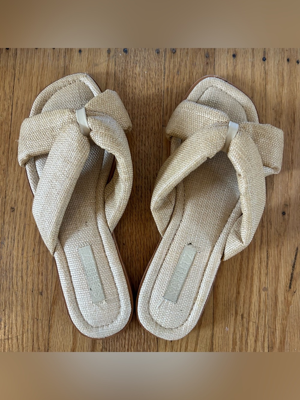 Cream Raffia Slide Sandals - Picture 3 of 4